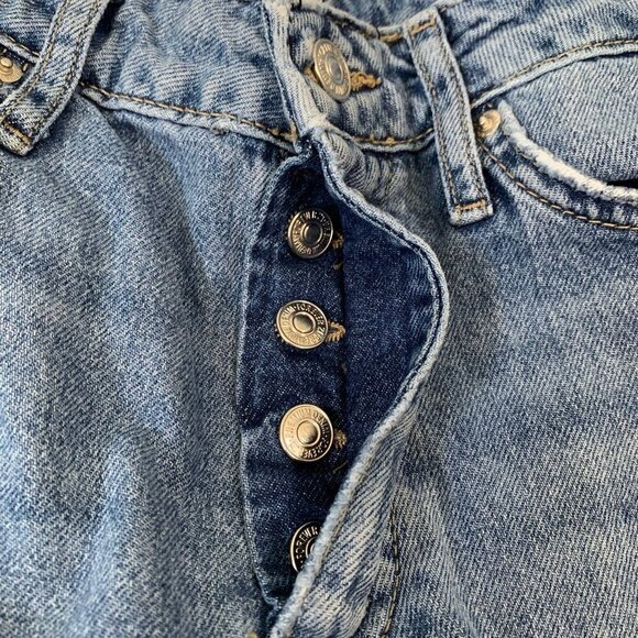 Forever21‎ high rise button fly distressed boyfriend medium wash denim jeans - Picture 6 of 11